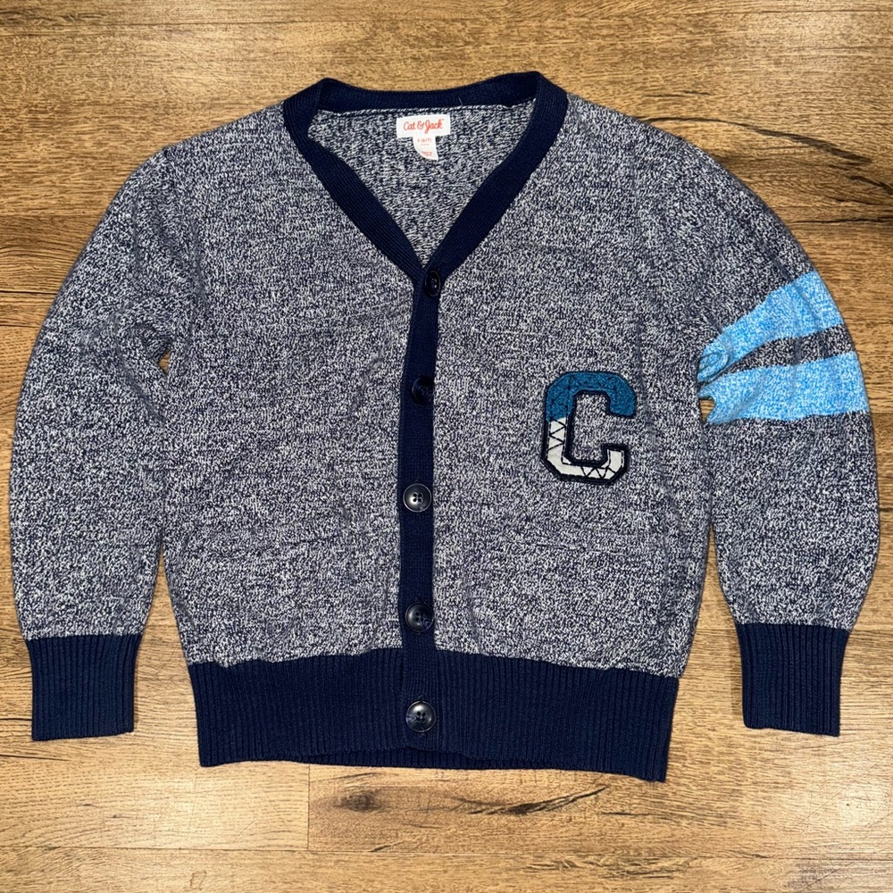 Cat & Jack Blue Varsity-Style Captain Cardigan Sweater Size: Youth Small (6/7)